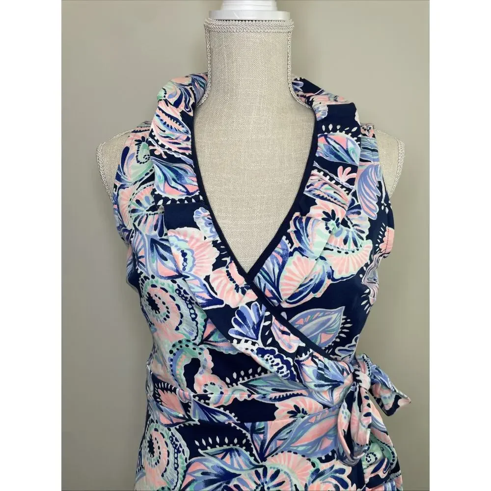 Lilly Pulitzer Romee Wrap Dress Holy Flockamolie Ruffled Sleeveless Preppy S - Picture 3 of 11